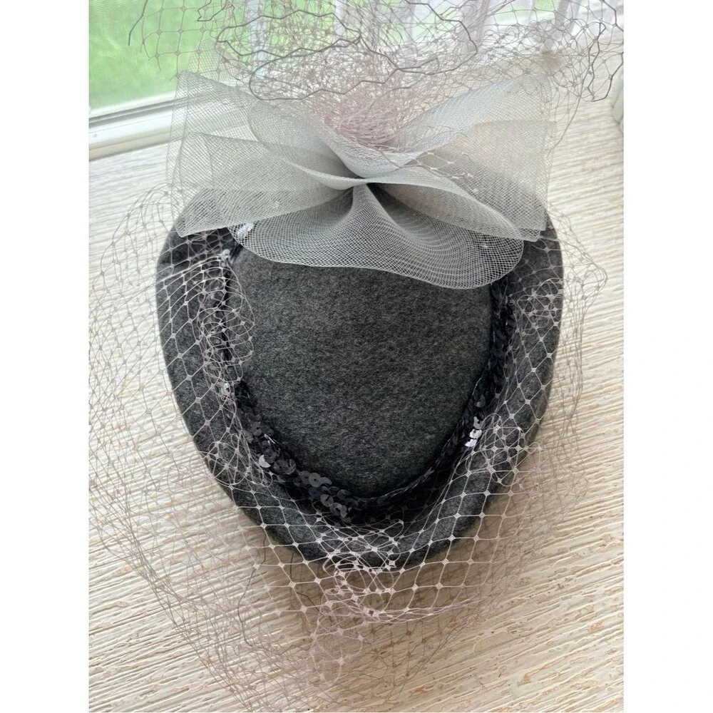 VTG Gray Wool Pillbox Mesh Veil Fascinator Hat